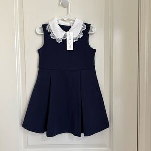 Janie and Jack Blue and White Pleated A-Line Dress with Peter Pan Collar - NWT